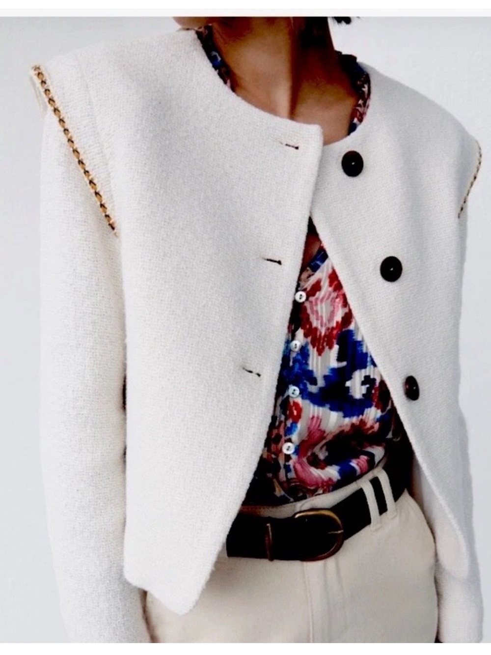ZARA Ecru Textured Pronounced button blazer jacket - Picture 3 of 6